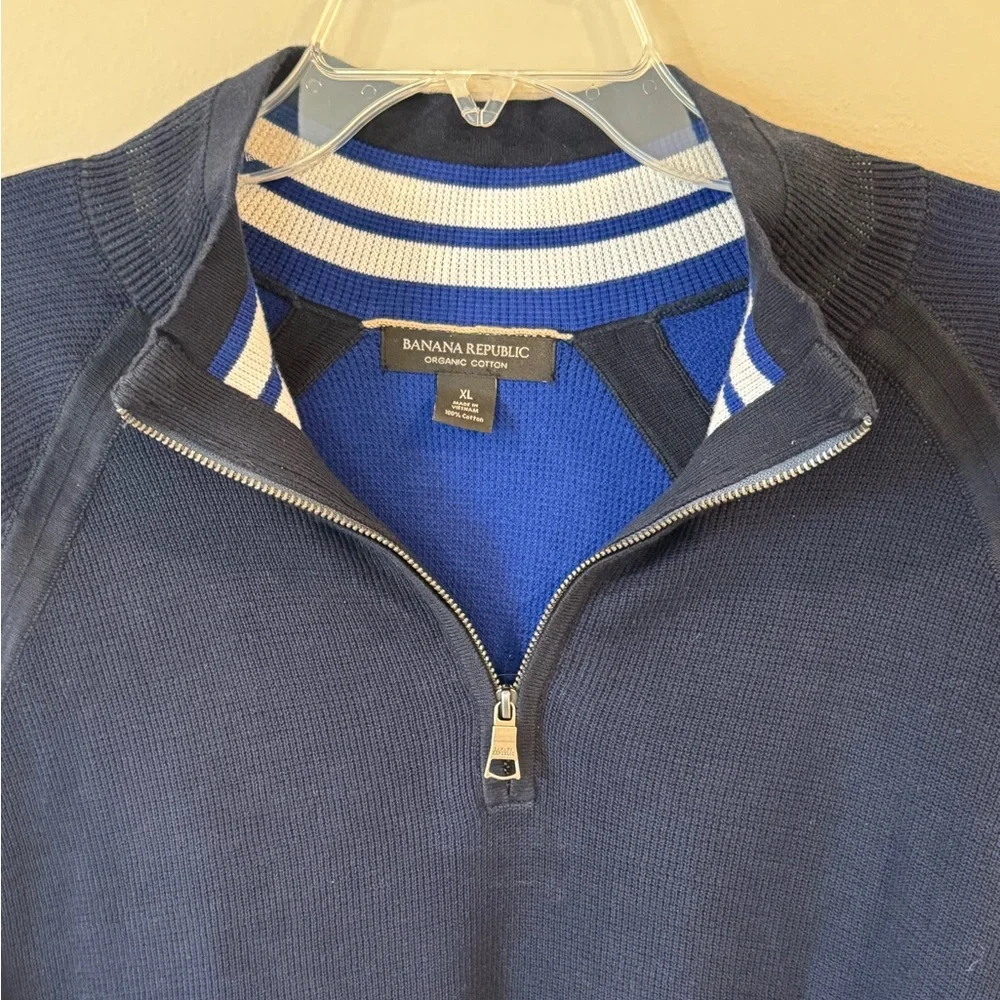 Banana Republic Cotton Sweater Men’s XL Quarter Zip Blue Pullover